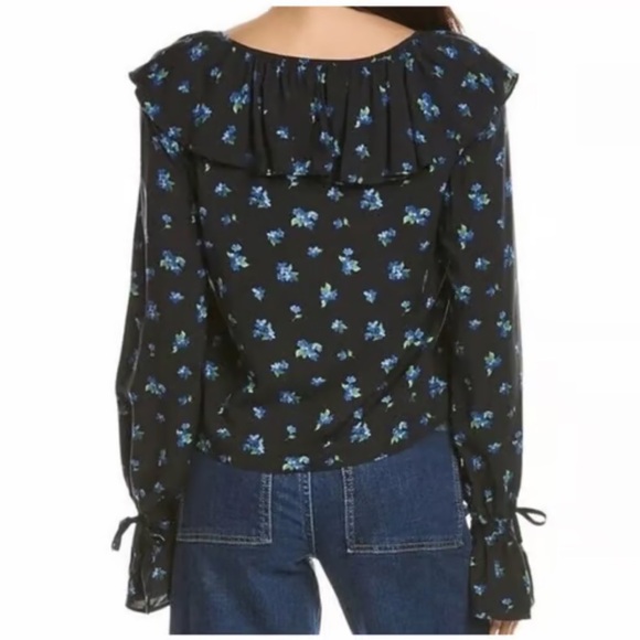WeWoreWhat NWT Watercolor Floral Ditsy Black Ruffle Blouse. - Picture 2 of 11